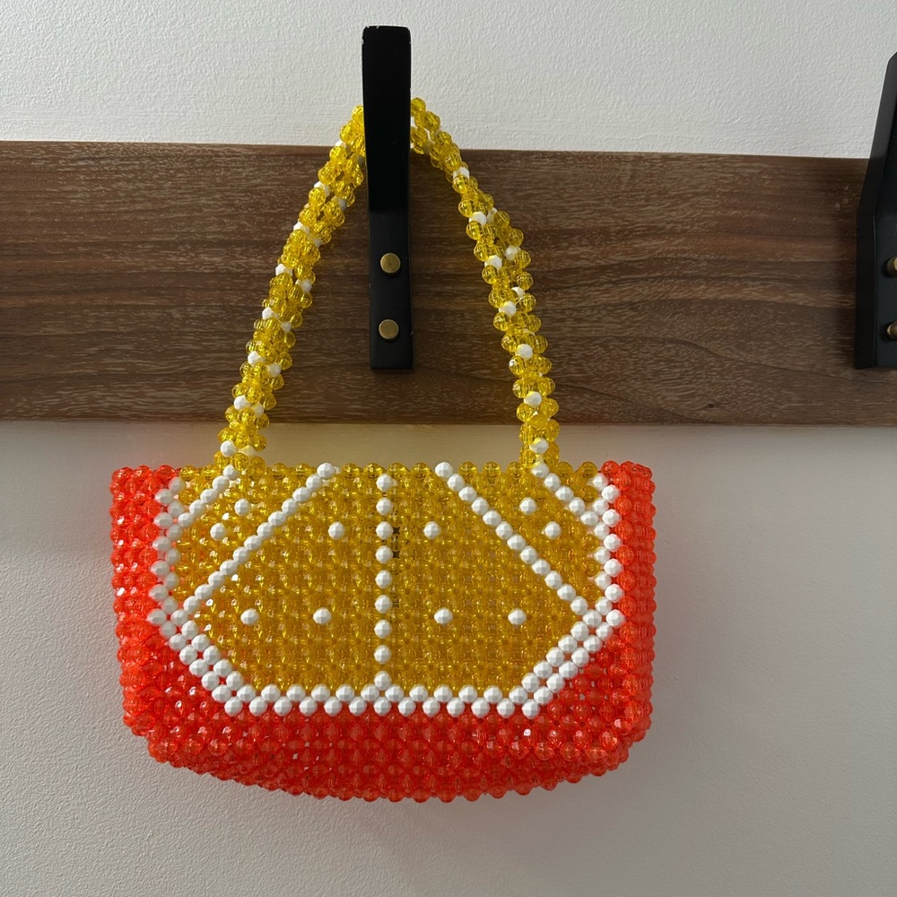 Susan Alexandra Orange and Yellow Mini Bag with Geometric Beadwork